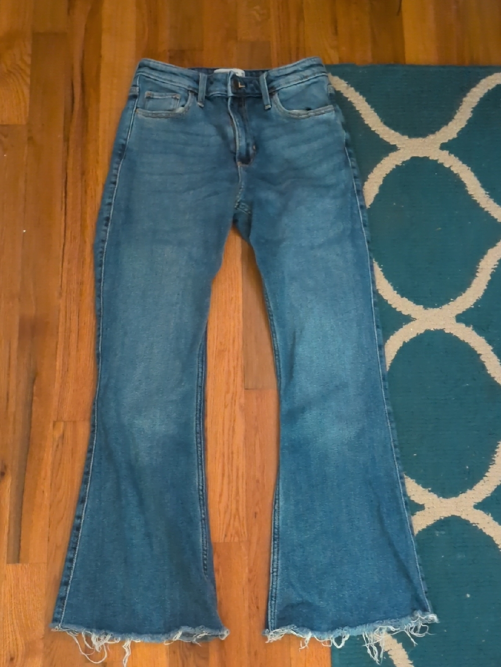 Abercrombie & Fitch Blue Flare Jeans with Frayed Hem